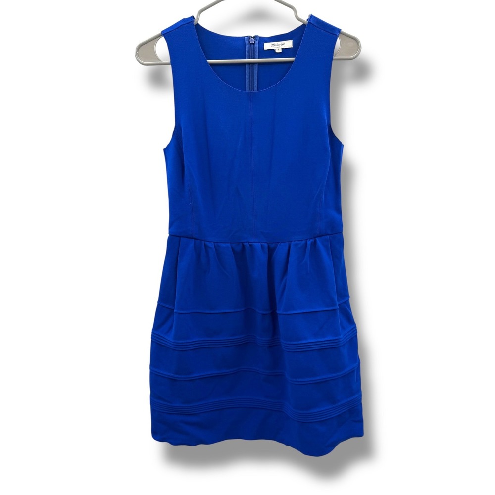 Madewell Sleeveless Mini Dress Womens Small Blue Pintuck Tiered Fit Flare 39144